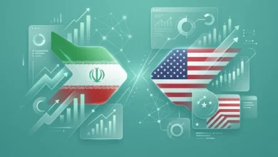 Create a clean, modern, high-resolution feature image for a website article. Dimensions: 1920 x 1080 Color palette: use a unified tone based on #4DAC9E as the dominant theme color. Style: minimal, professional, tech-oriented, suitable for a fintech / trading / analytics website. Subject of the image: [معامله بزرگ یا جنگ دوباره؟ پشت پرده برنامه ترامپ برای ایران] Visual direction: – Use abstract geometric shapes, subtle gradients, and soft lighting inspired by modern UI dashboards. – Include elements related to charts, analytics, trading interfaces, or data visualization (without showing any real brand or platform UI). – Keep the scene clean, uncluttered, visually balanced, and highly aesthetic. – No text inside the image. Output: a polished hero-image suitable for the top of a blog post. حتما از پرچم ایران و آمریکا روبروی هم هم استفاده کن