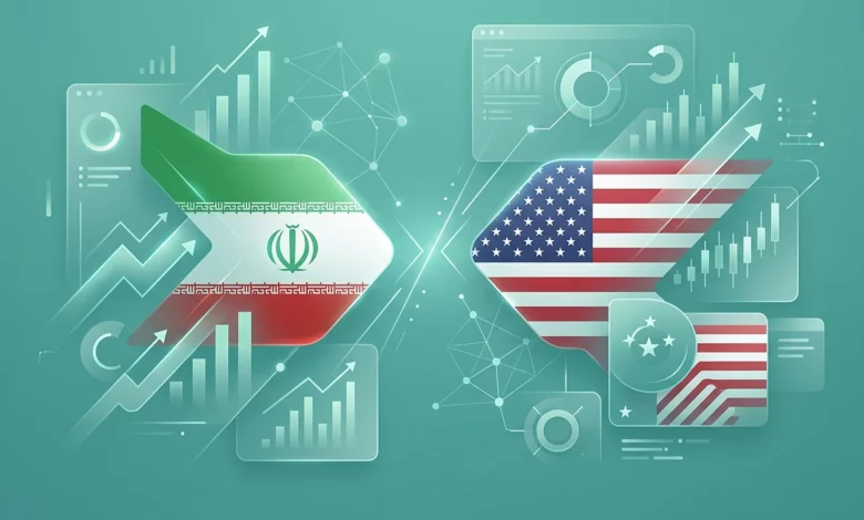 Create a clean, modern, high-resolution feature image for a website article. Dimensions: 1920 x 1080 Color palette: use a unified tone based on #4DAC9E as the dominant theme color. Style: minimal, professional, tech-oriented, suitable for a fintech / trading / analytics website. Subject of the image: [معامله بزرگ یا جنگ دوباره؟ پشت پرده برنامه ترامپ برای ایران] Visual direction: – Use abstract geometric shapes, subtle gradients, and soft lighting inspired by modern UI dashboards. – Include elements related to charts, analytics, trading interfaces, or data visualization (without showing any real brand or platform UI). – Keep the scene clean, uncluttered, visually balanced, and highly aesthetic. – No text inside the image. Output: a polished hero-image suitable for the top of a blog post. حتما از پرچم ایران و آمریکا روبروی هم هم استفاده کن